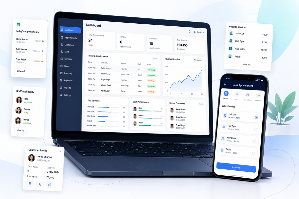 AvaSalon salon management dashboard