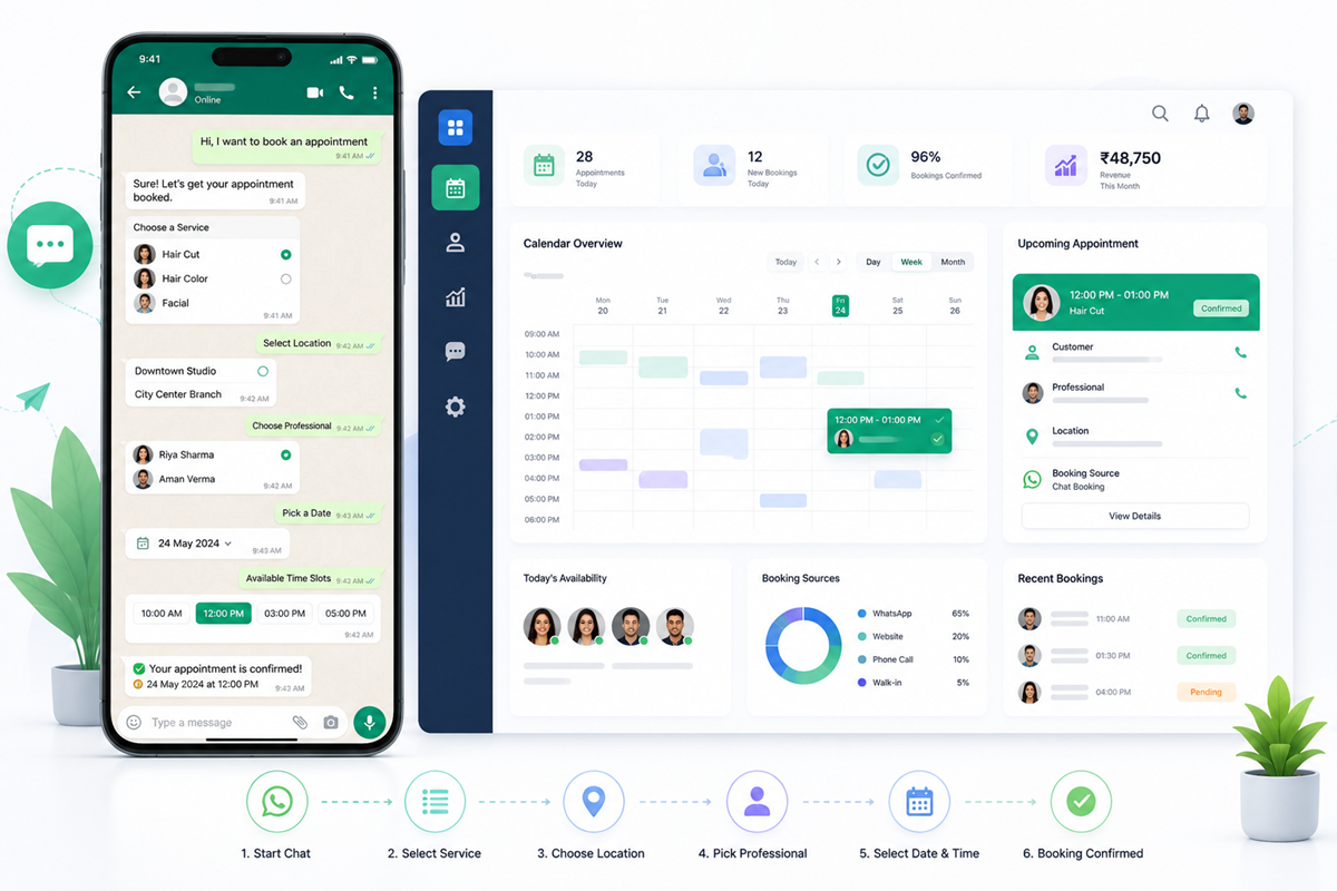 WhatsApp booking workflow connected with AvaSalon